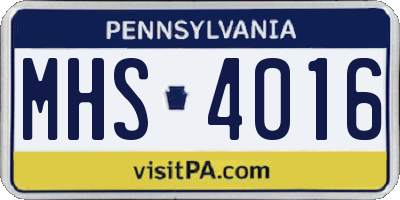 PA license plate MHS4016