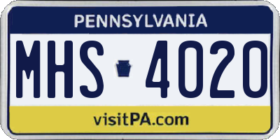 PA license plate MHS4020