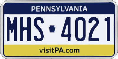PA license plate MHS4021