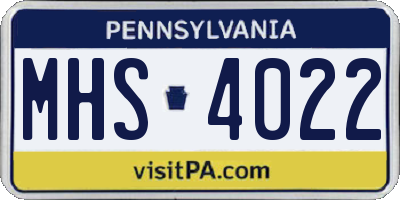 PA license plate MHS4022