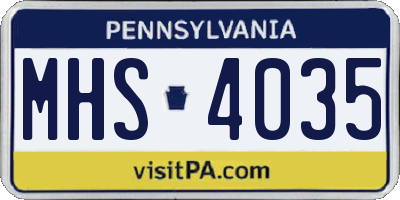 PA license plate MHS4035