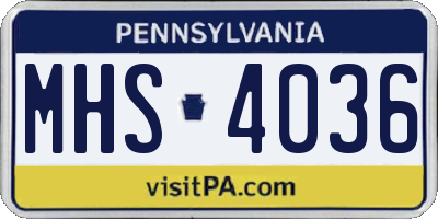 PA license plate MHS4036
