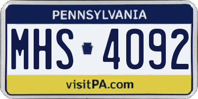PA license plate MHS4092