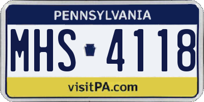 PA license plate MHS4118