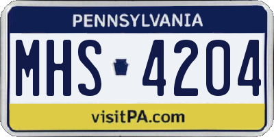 PA license plate MHS4204