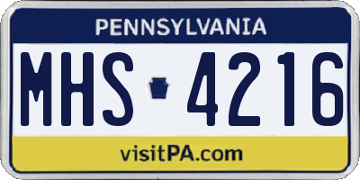 PA license plate MHS4216