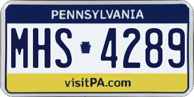 PA license plate MHS4289