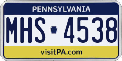 PA license plate MHS4538
