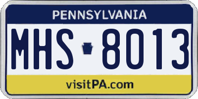 PA license plate MHS8013