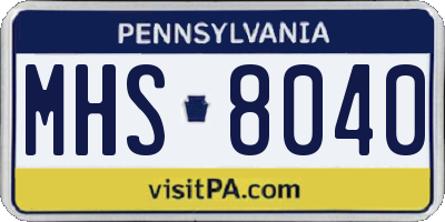 PA license plate MHS8040