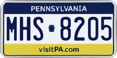 PA license plate MHS8205