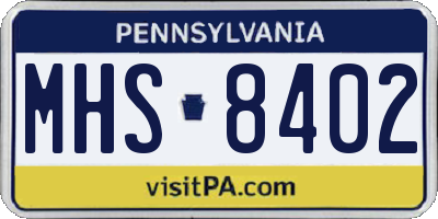 PA license plate MHS8402
