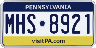 PA license plate MHS8921