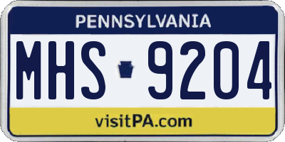 PA license plate MHS9204