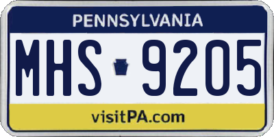 PA license plate MHS9205