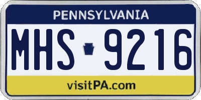 PA license plate MHS9216