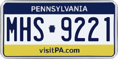 PA license plate MHS9221