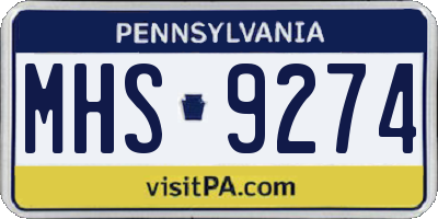 PA license plate MHS9274