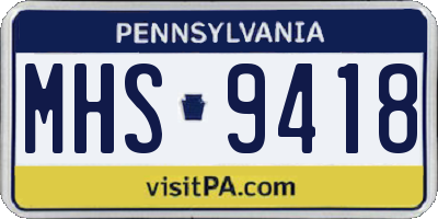 PA license plate MHS9418