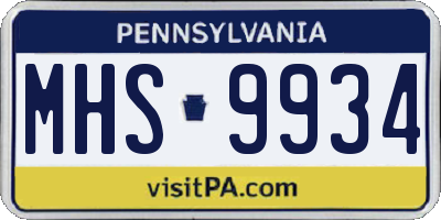 PA license plate MHS9934