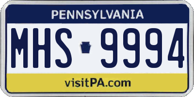 PA license plate MHS9994
