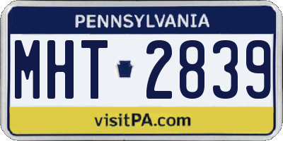 PA license plate MHT2839