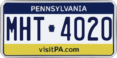 PA license plate MHT4020