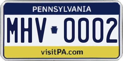 PA license plate MHV0002