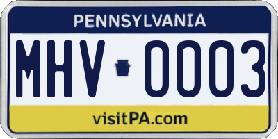 PA license plate MHV0003