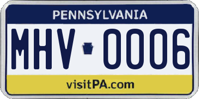 PA license plate MHV0006