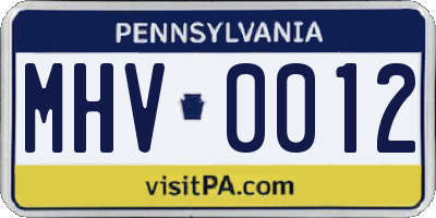 PA license plate MHV0012