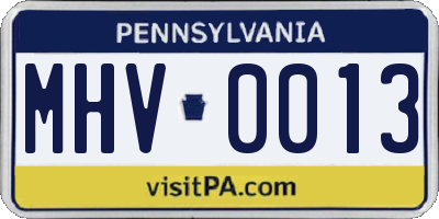 PA license plate MHV0013