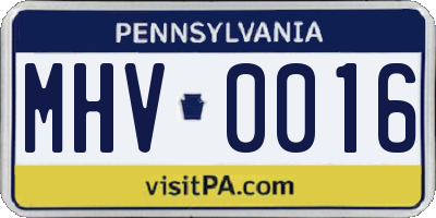 PA license plate MHV0016