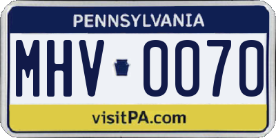 PA license plate MHV0070