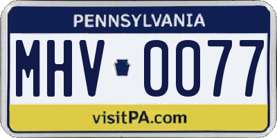 PA license plate MHV0077
