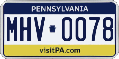 PA license plate MHV0078