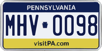 PA license plate MHV0098