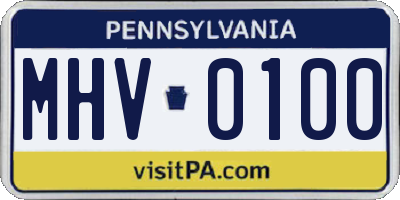 PA license plate MHV0100