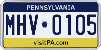 PA license plate MHV0105