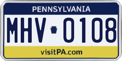 PA license plate MHV0108