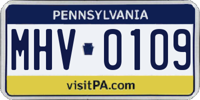 PA license plate MHV0109