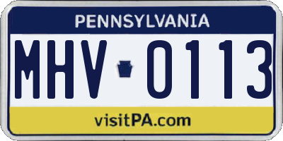 PA license plate MHV0113