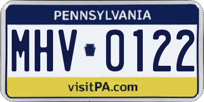 PA license plate MHV0122