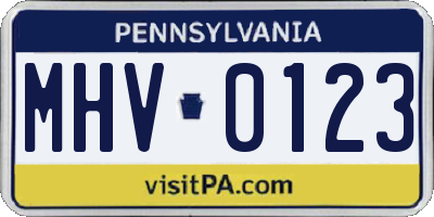 PA license plate MHV0123