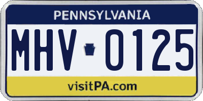 PA license plate MHV0125