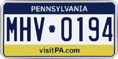 PA license plate MHV0194