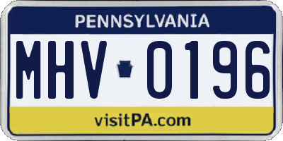 PA license plate MHV0196