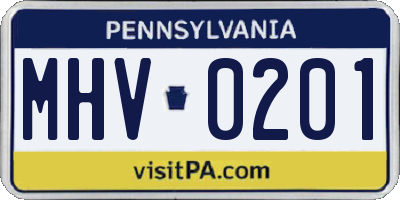 PA license plate MHV0201