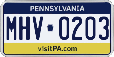PA license plate MHV0203