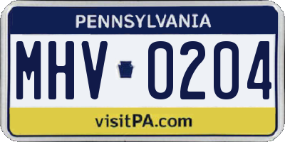 PA license plate MHV0204